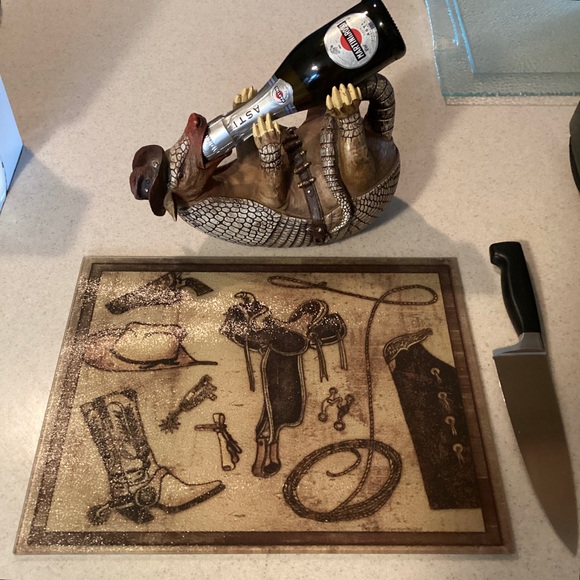 Ambesonne Countertop Art Cowboy Gear Plexiglass Cutting Board Saddle Rope Hat - Picture 2 of 10